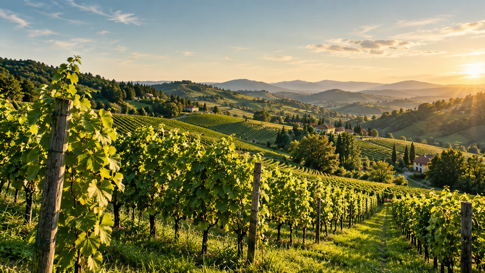 Weingärten in der Südsteiermark mit Blick über die Hügel